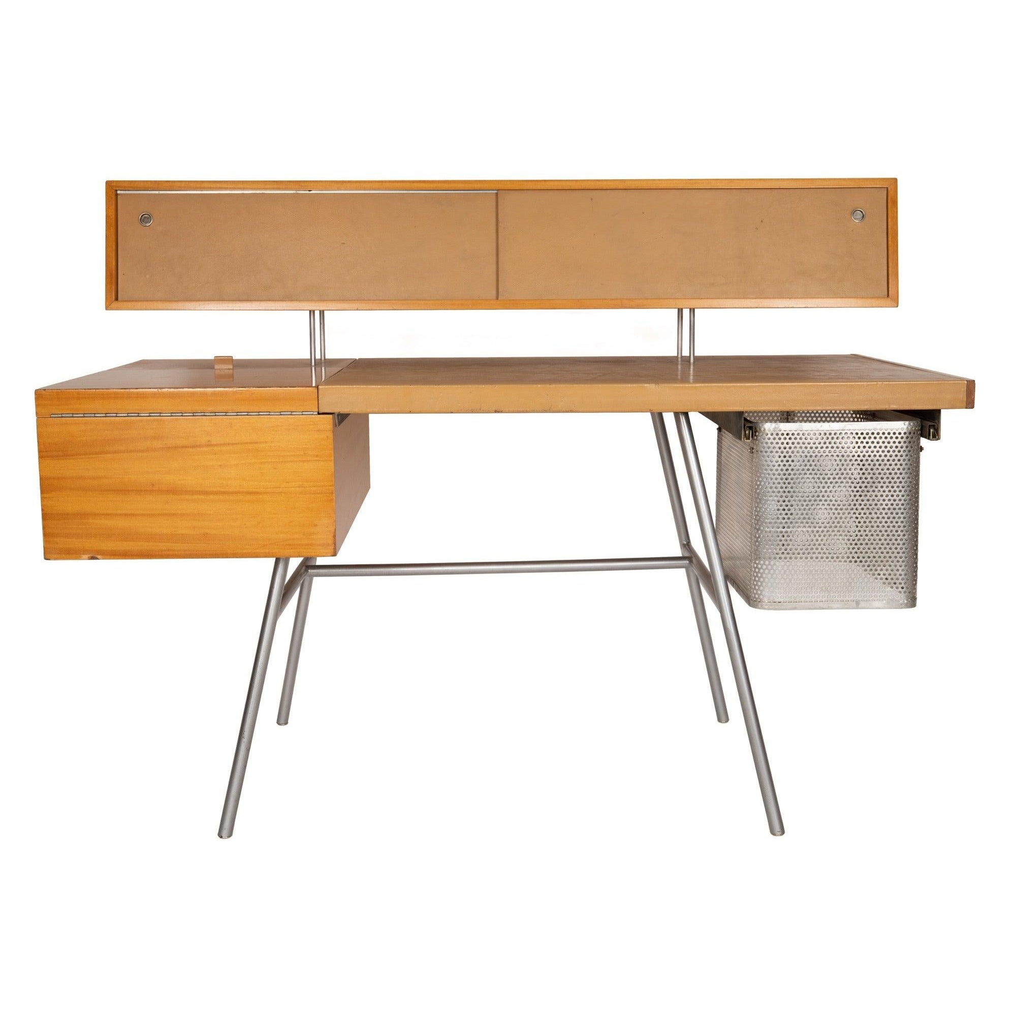 Leather, Primavera, and Steel Desk by George Nelson for Herman Miller, 1946