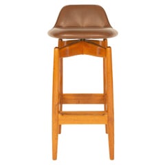 Brown Leather Bar Stool by Arne Vodder for Sibast Furniture, 1960s