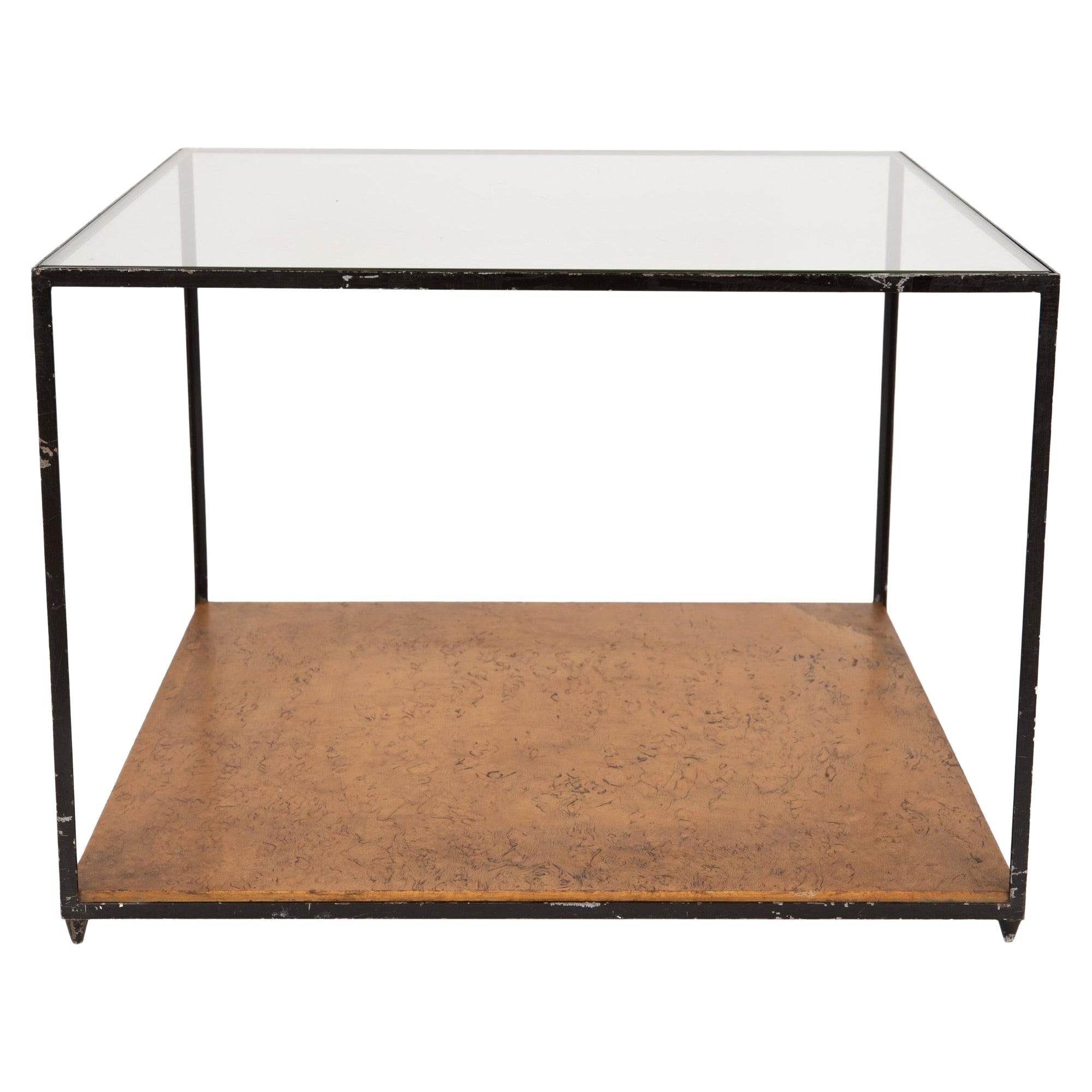 Open Cube Steel, Glass + Finnish Birch Table by Edward Wormley for Dunbar, 1946 For Sale