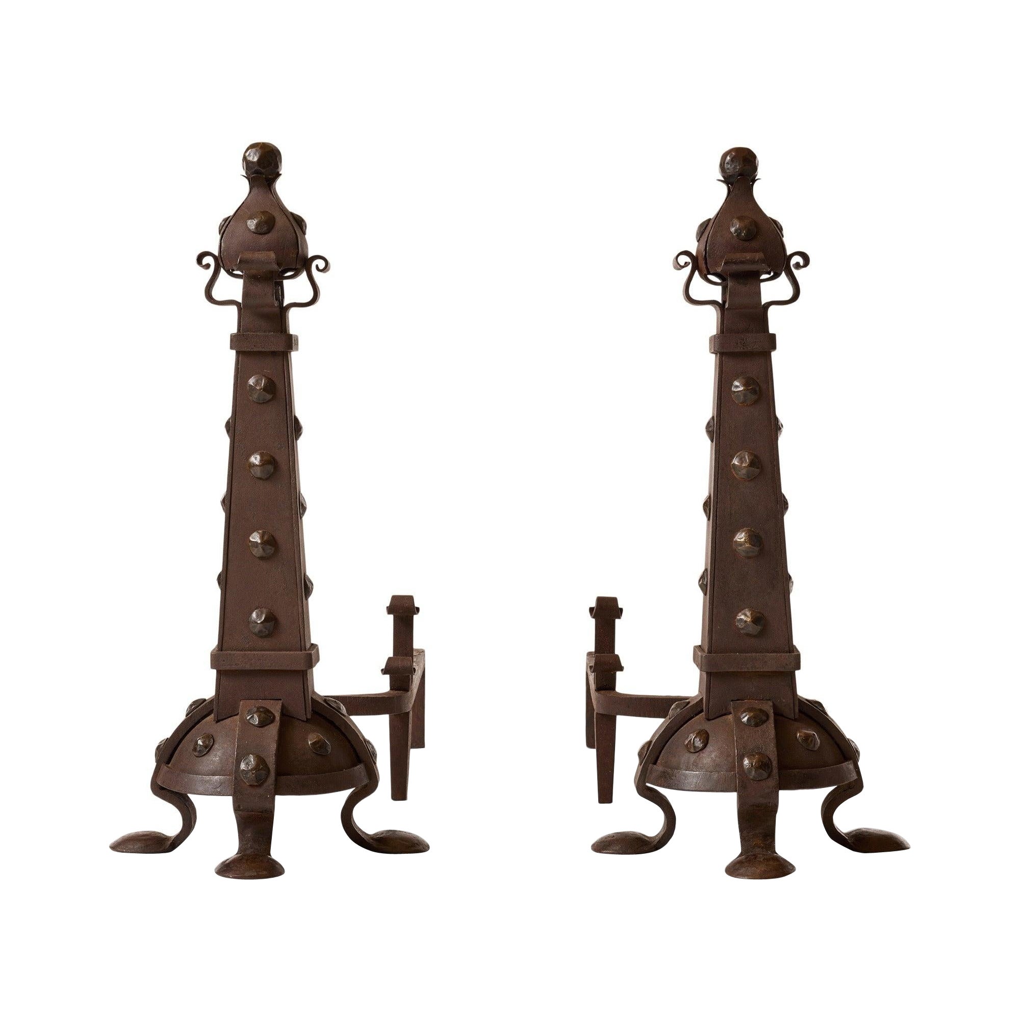Arts and Crafts Riveted Andirons For Sale