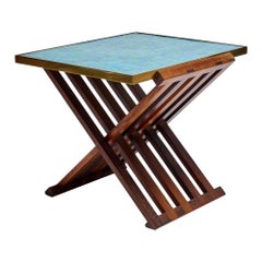 Mesa auxiliar con base en X y tapa de mosaico de Edward Wormley para Dunbar, 1954