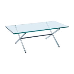 X Base Parallel Bar Glass Top Low Table by Florence Knoll for Knoll