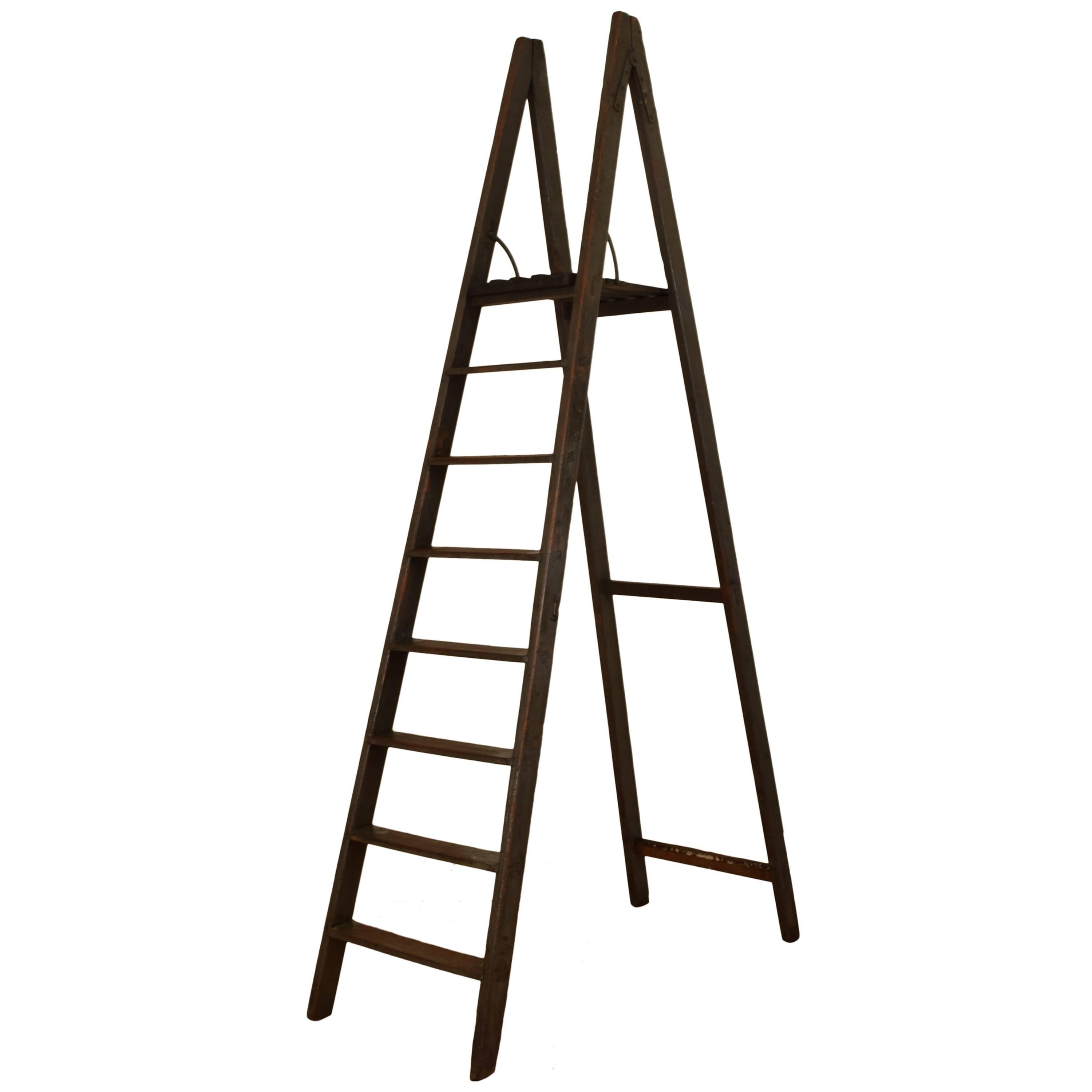 Sicilian Painted Pinewood Tall Ladder with Tray Shelf For Sale