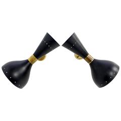 Pair of Beautiful Modernist Adjustable Italian Sconces Brass Stilnovo Style Pair of Beautiful Modernist Adjustable Italian Sconces Brass Stilnovo Style