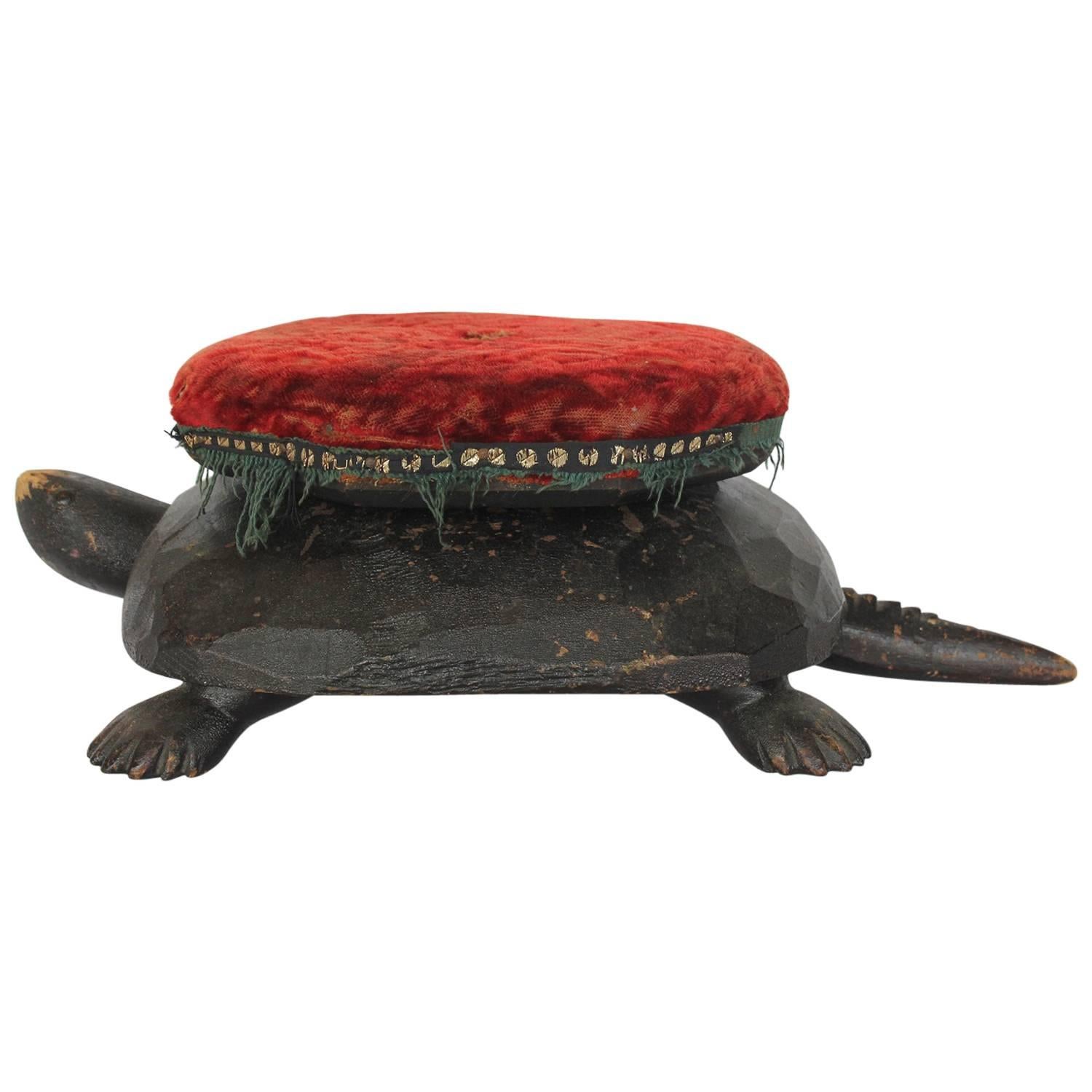 Antique Folk Art Wood Turtle Foot Stool
