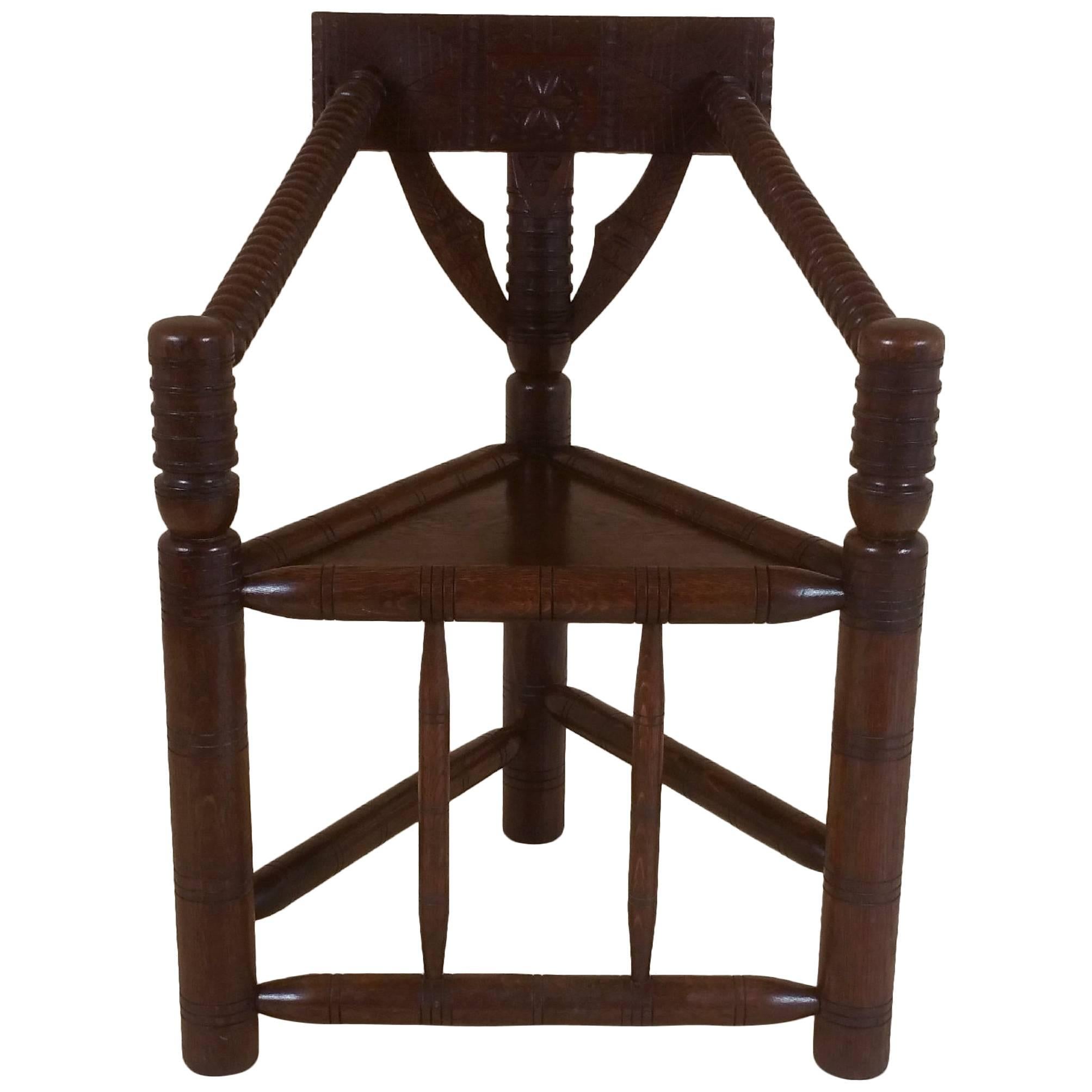 Victorian Oak Turners Corner Armchair with Carved Decoration