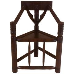 Antique Victorian Oak Turners Corner Armchair with Carved Decoration