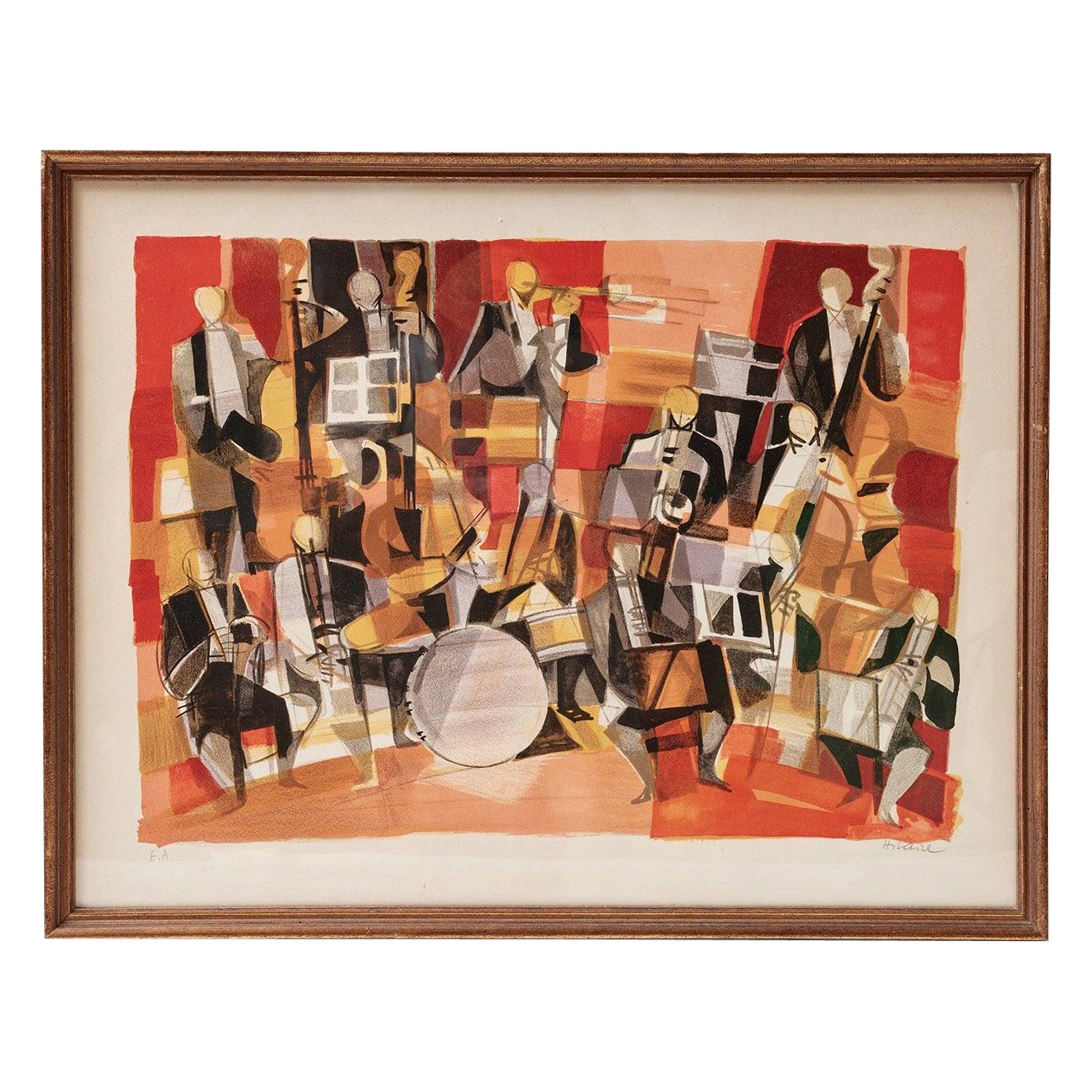 Stampa litografica "Musicisti" di Camille Hilaire