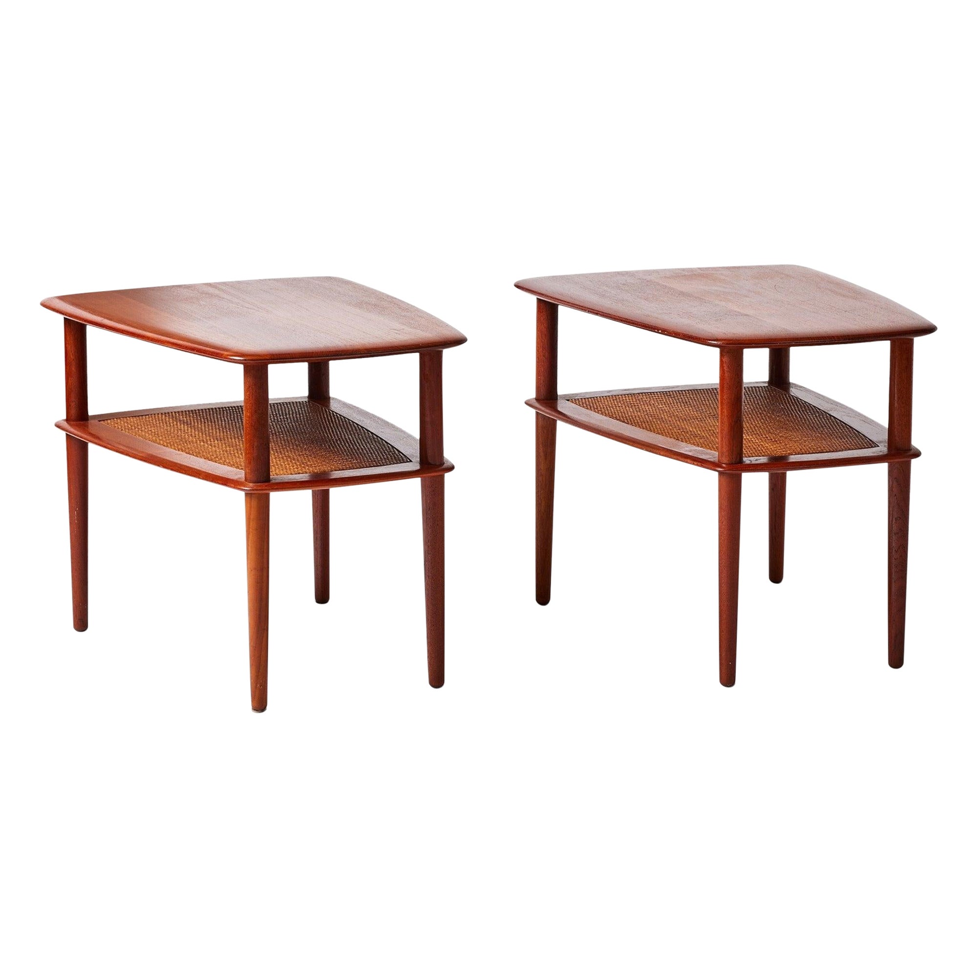 Povl Dinesen Pair Solid Teak Two Tier End Tables For Sale at 1stDibs