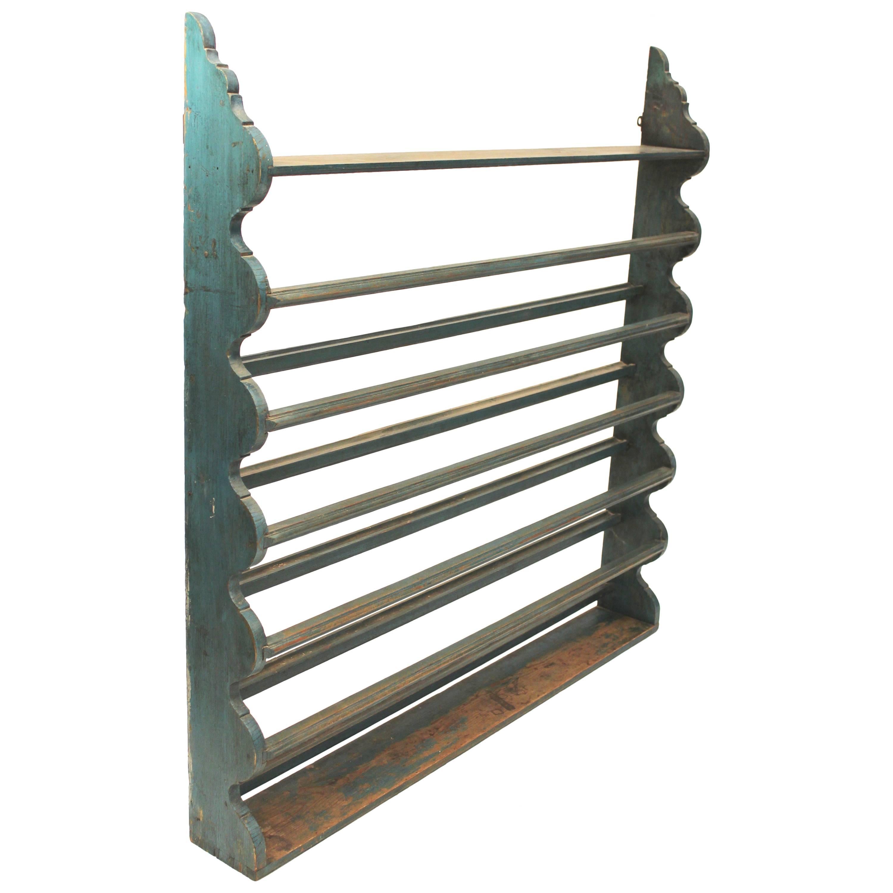 Pine Scalloped Hanging Plate Rack For Sale