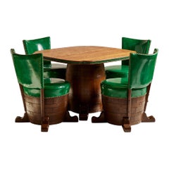 Vintage Unusual Barrel Base Game Table and Chairs Set for Old Hickory