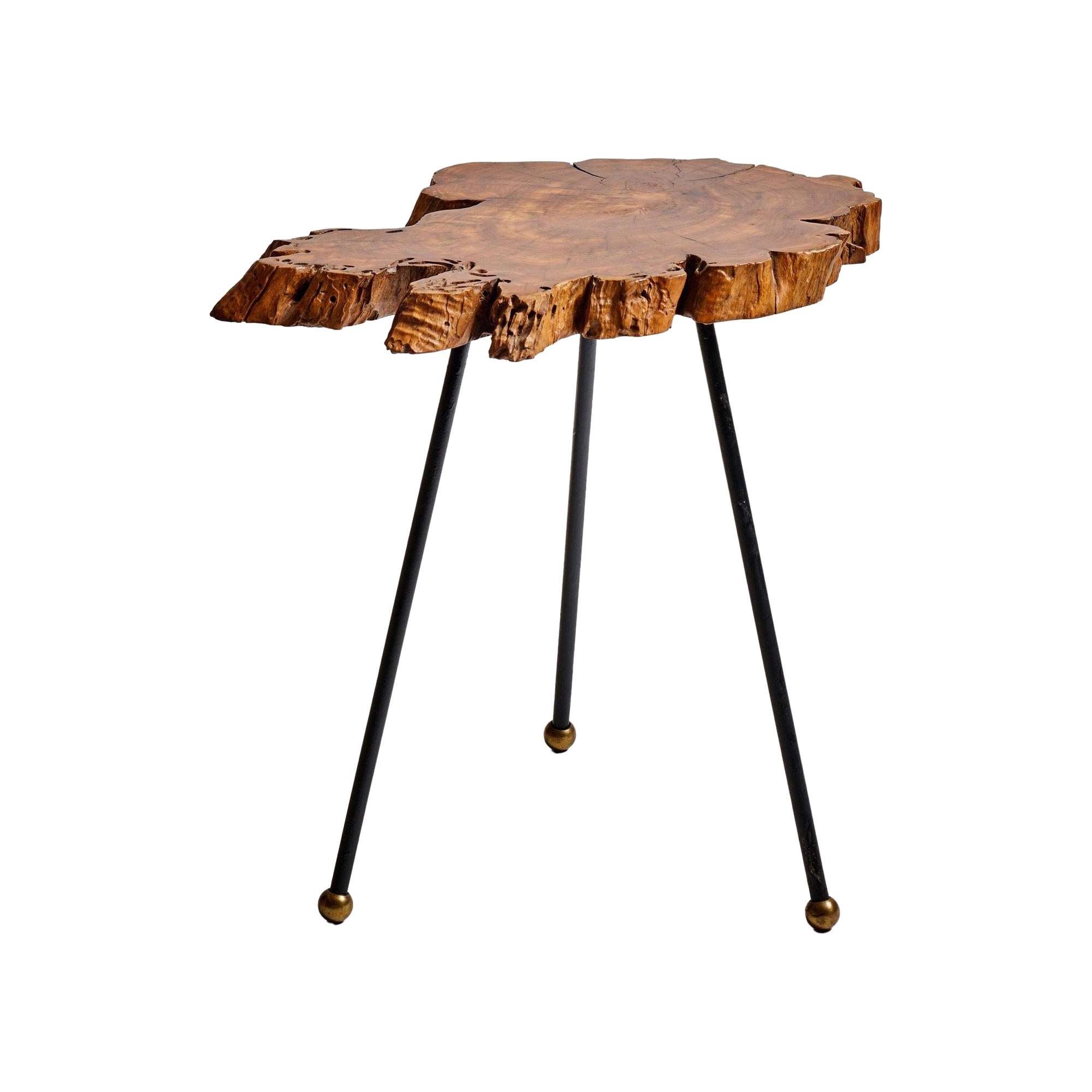Vintage American Cypress Burl Live Edge Tripod Side Table (1965) aus USA