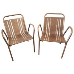 Pair of French Industrial Steel Lounge Chairs