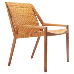 Oak and Cane Lounge Chair by Ejner Larsen & Aksel Bender Madsen for Willy Beck