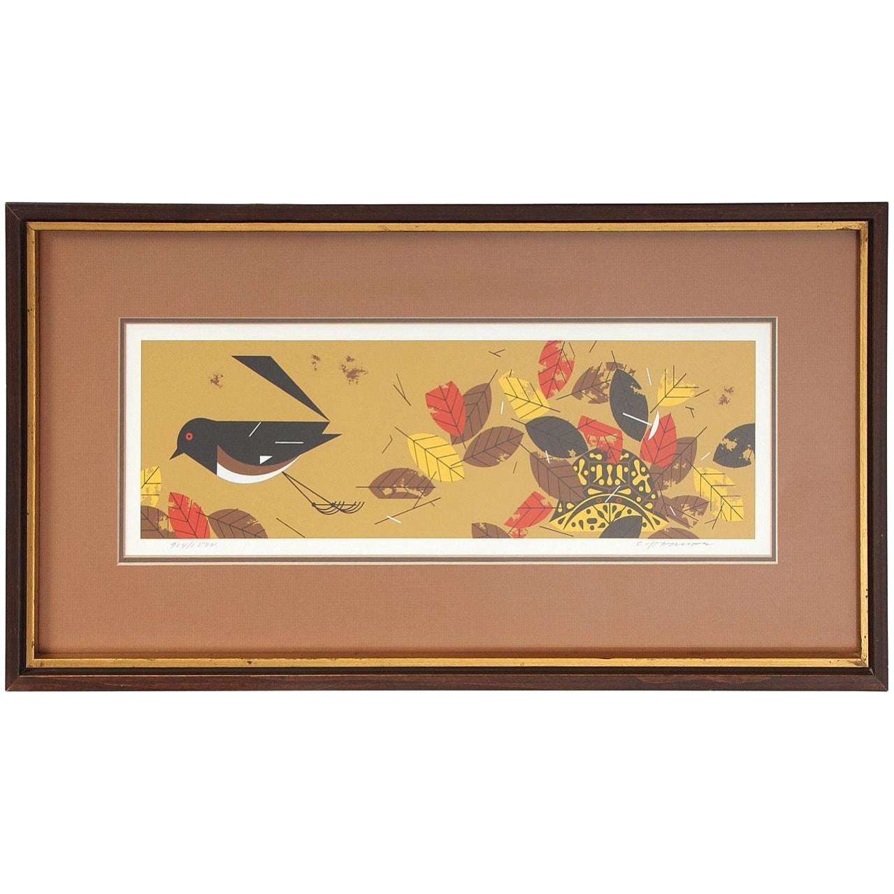 Serigrafía de edición limitada de Pájaro con hojas otoñales de Charley Harper en venta