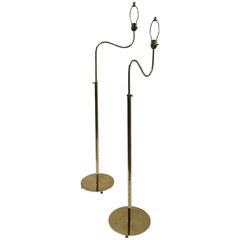 Pair of Adjustable Height Brass Floor Lamps, Swedish, circa 1950s