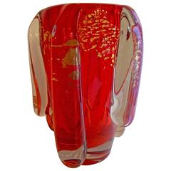 Exceptional Red Ercole Barovier Murano Vase with 24-Karat Gold