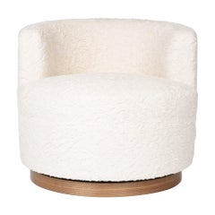 Swivel Chair in White Boucle by Edward Wormley
