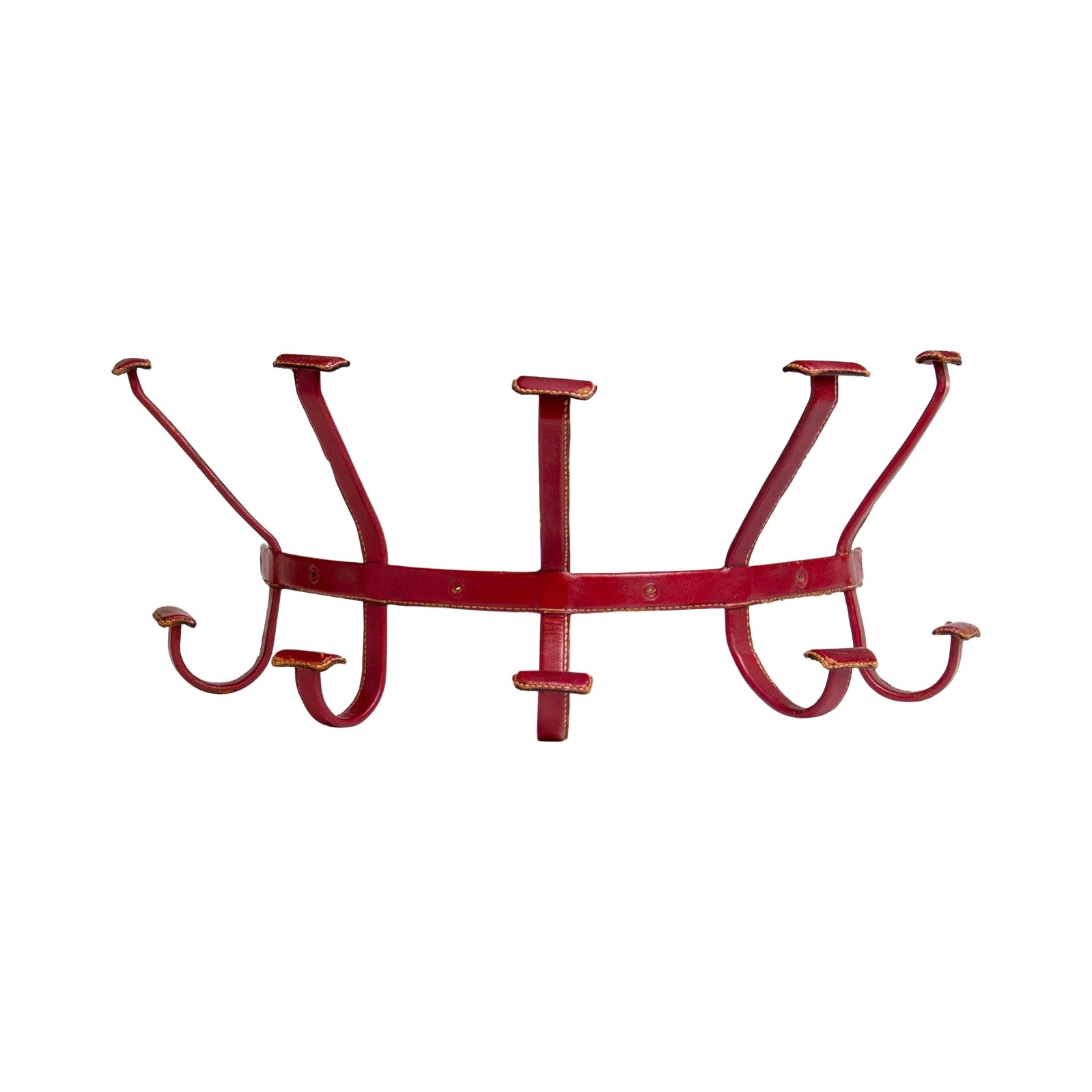 Leather Wrapped Mounted Coatrack by Jacques Adnet