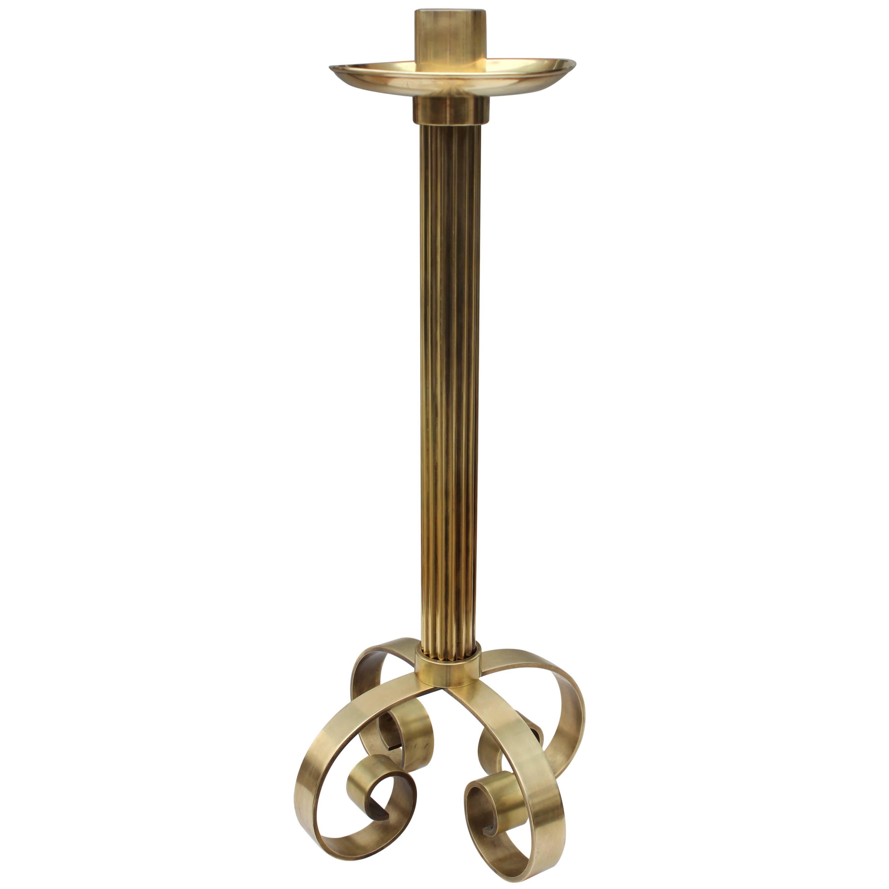 1940s Ystad Metall Large Brass Candle Holder For Sale