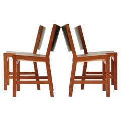 Raro juego de 4 sillas de teca maciza Tapicería de cuero original de Hans J. Wegner