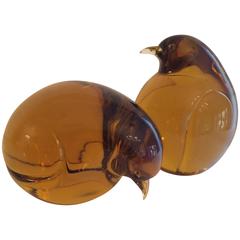 Pair of Amber Murano Birds-Bookends