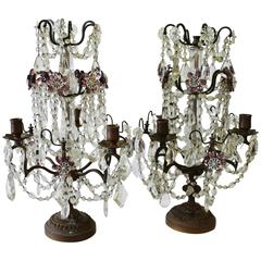 Beautiful Pair of Bronze and Crystal Candelabra