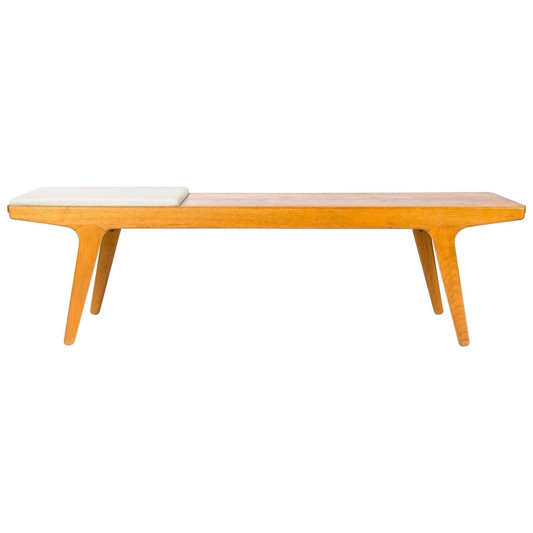 Unique Danish oak bench with a reversible leather & teak top by Unknown, 1960s For Sale