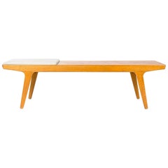 Unique Danish oak bench with a reversible leather & teak top by Unknown, 1960s
