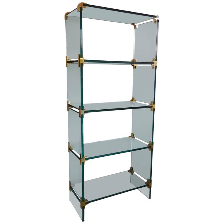 Robust Glass and Brass Bookcase by Pace at 1stdibs