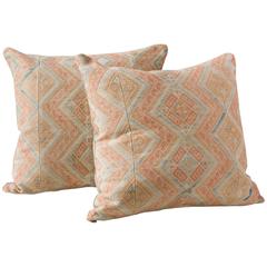 Dong Dowry Textile Cushions in Indigos Pinks and Peaches