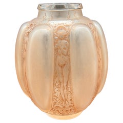 A R.Lalique Six Figurines and Masks Glass Vase