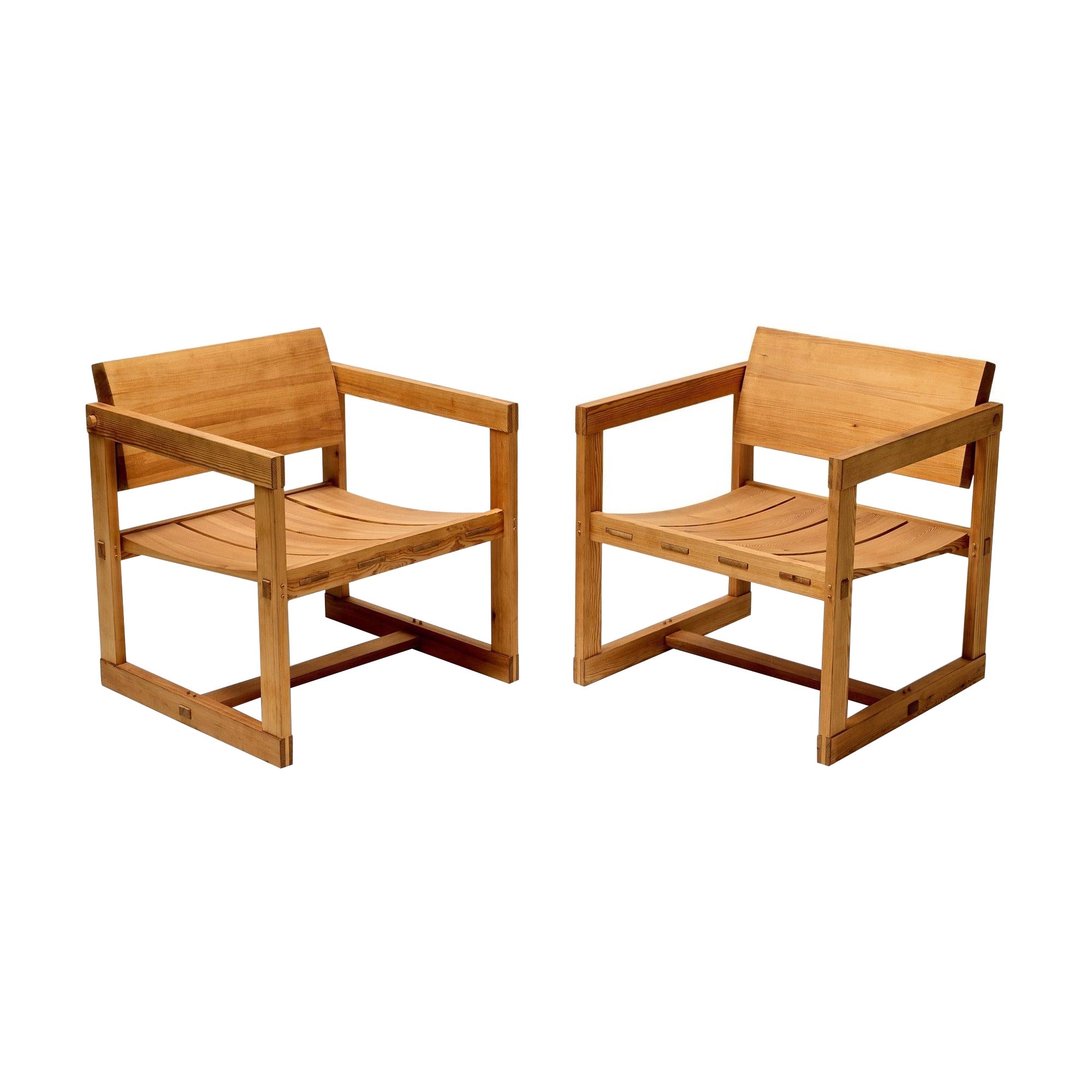 Paire de chaises longues en pin massif par Edvin Helseth pour Trybo, 1966