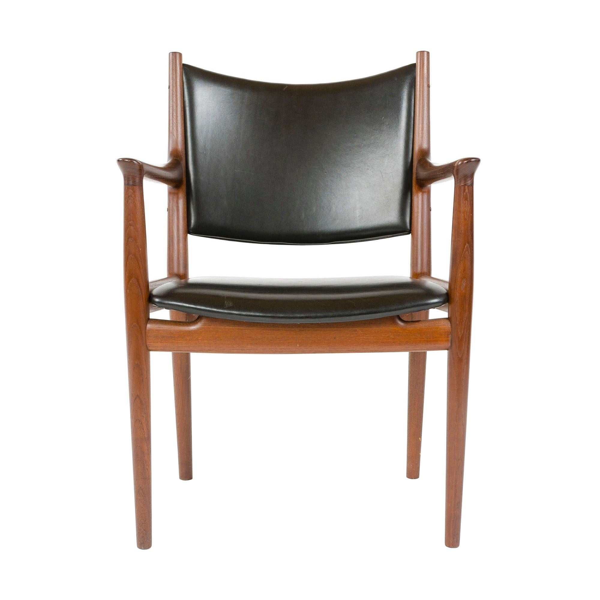 Sedia a bracci da pranzo in teak JH 713 di Hans J. Wegner per Hansen, anni '50