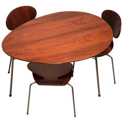 Exceptional Early Brazilian Rosewood Egg Table and Ant Chairs by Arne Jacobsen