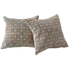 Miao Dowry Textile Cushion, Pale Pink and Blue