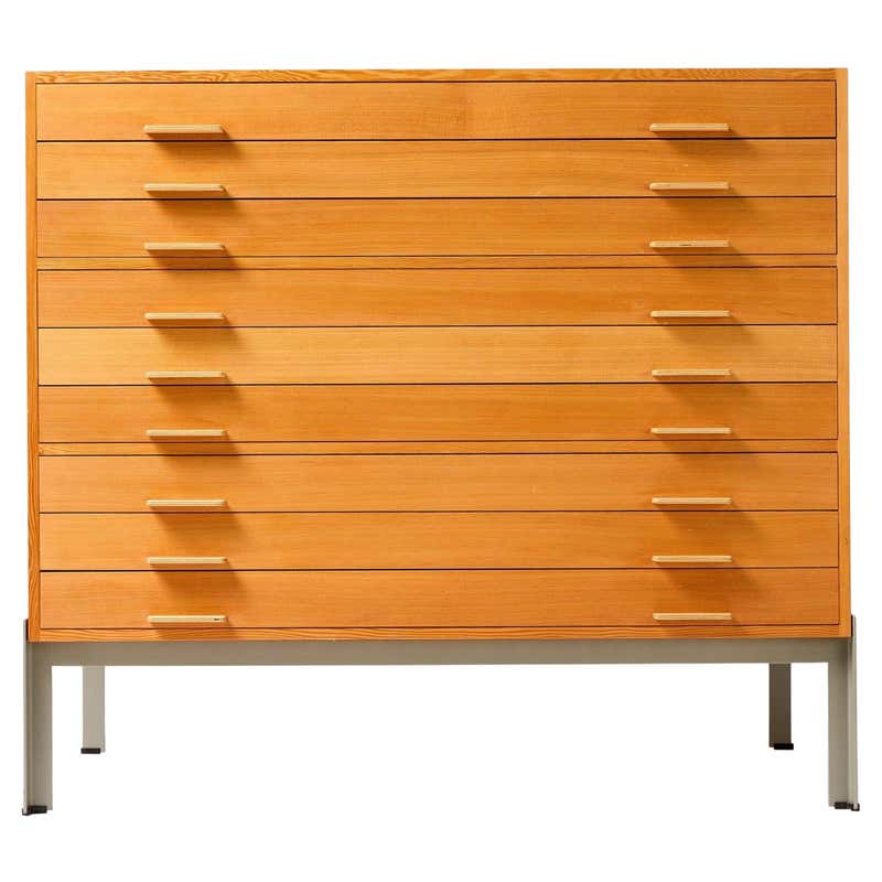 Vintage Wooden Flat File with 10 Drawers For Sale at 1stDibs