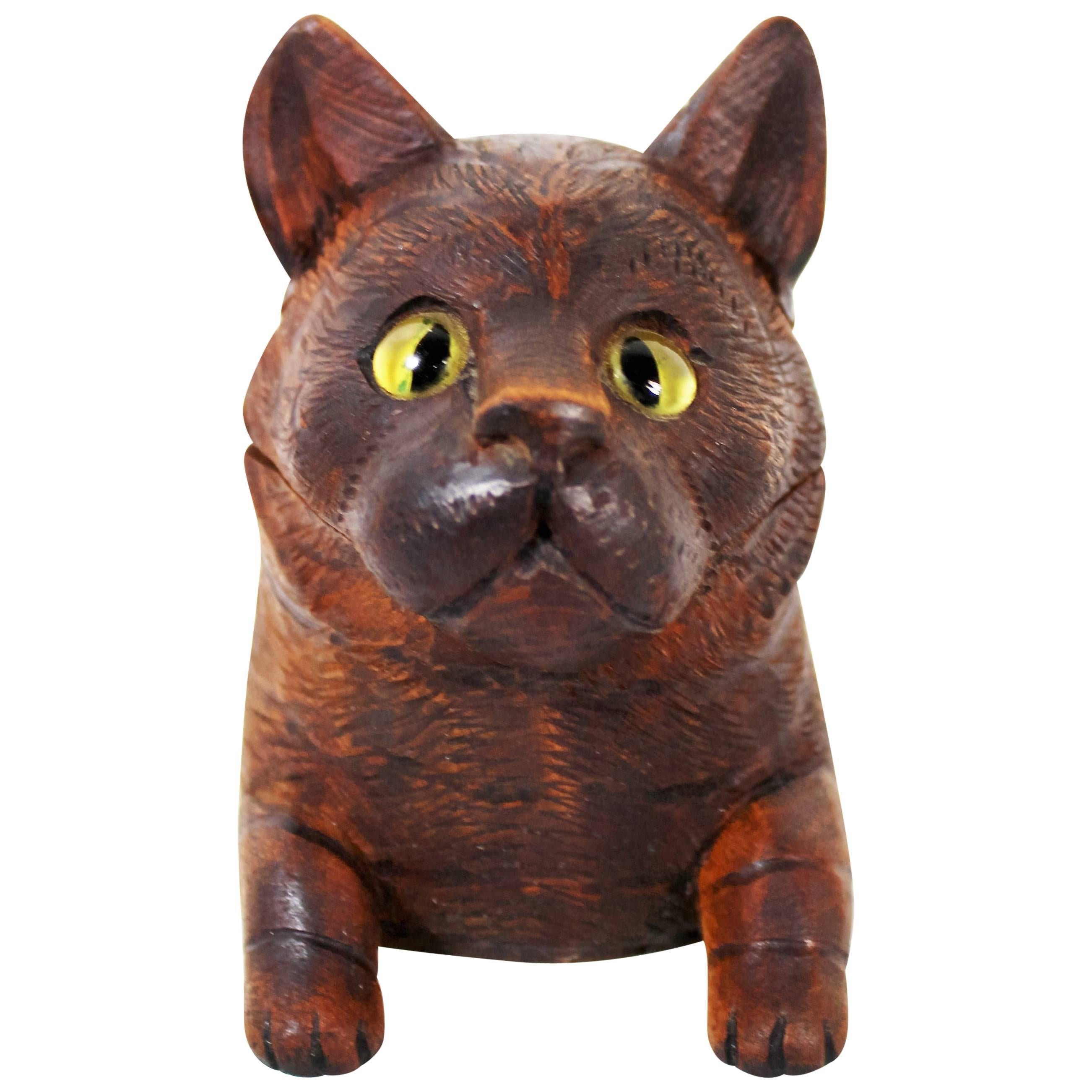 Black Forest Carved Cat Inkwell