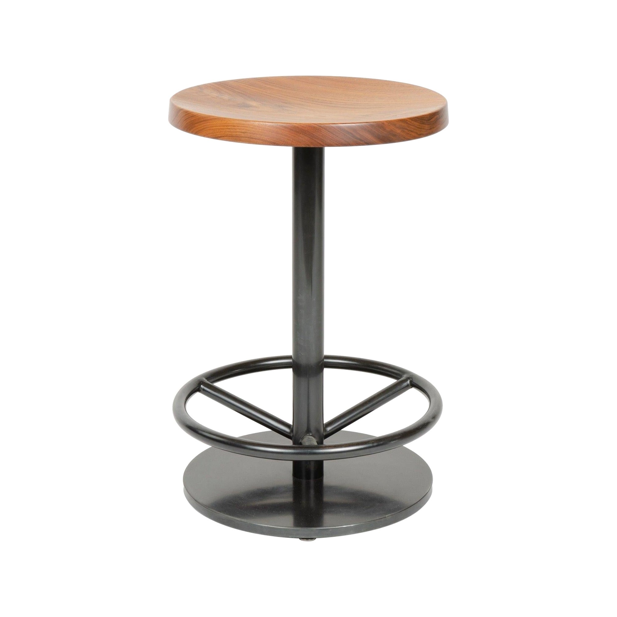 Swivel Counter Stool w/ Turned Seat in Walnut and Blackened Steel, Made to Order