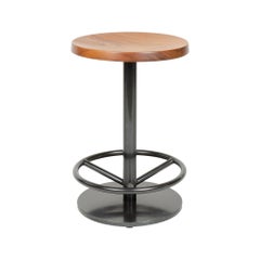 Swivel Counter Stool w/ Turned Seat in Walnut and Blackened Steel, Made to Order