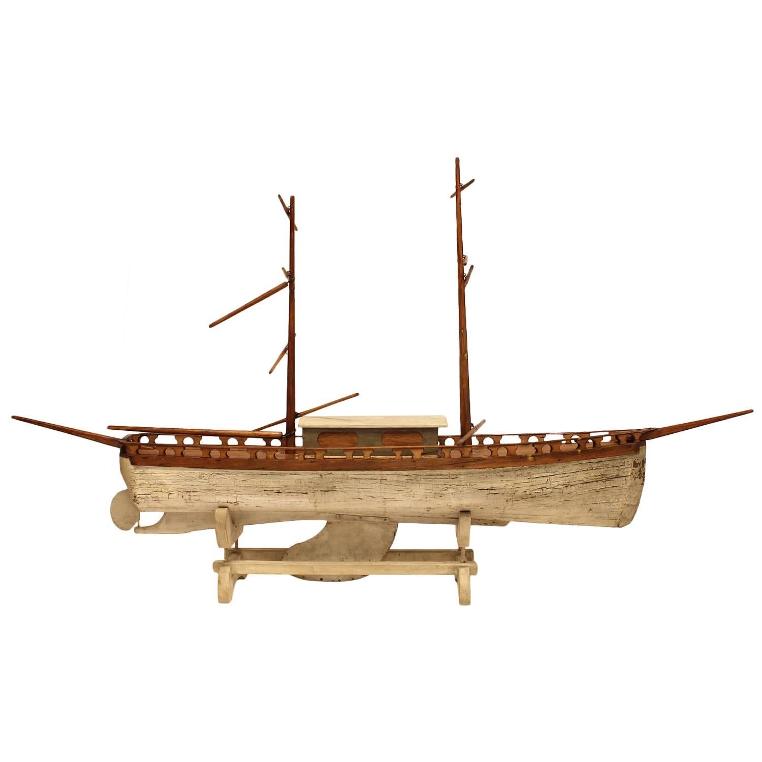 Early 1900s Folk Art Wood Model Boat For Sale