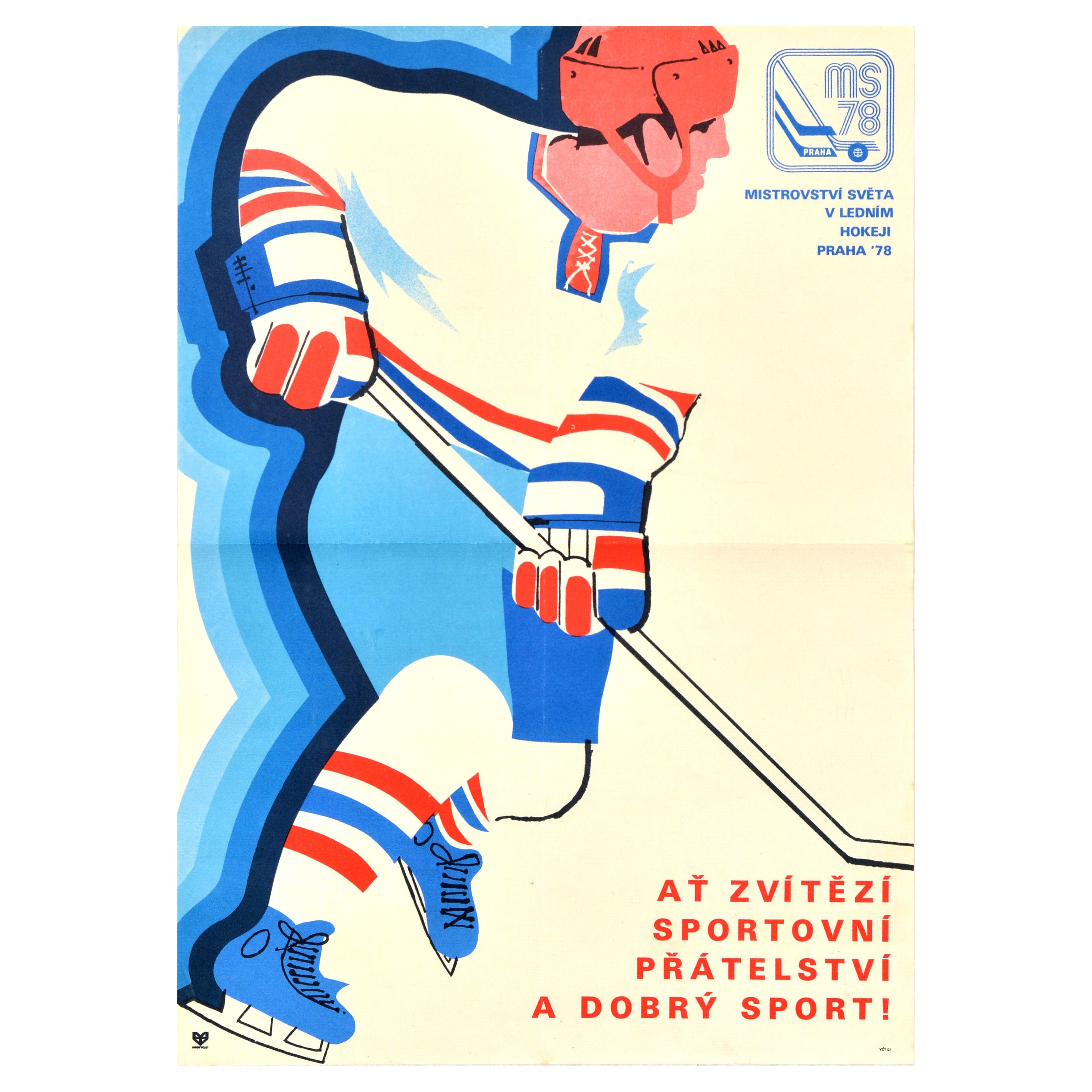 Original-Vintage-Wintersport-Poster, Wintersport-Poster, Welt-Eishockeymeisterschaft Prag 78