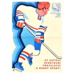 Original Vintage Winter Sport Poster World Ice Hockey Championship Prague 78