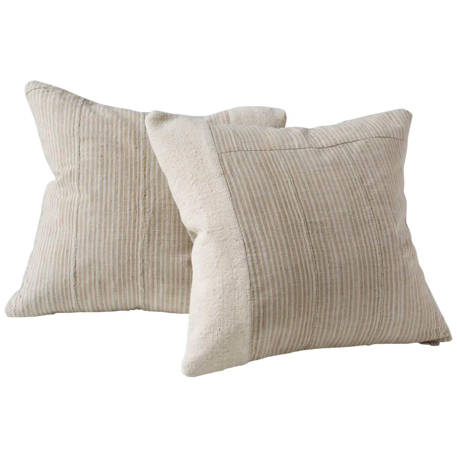 African Textile Pillow in Ecru and Cream