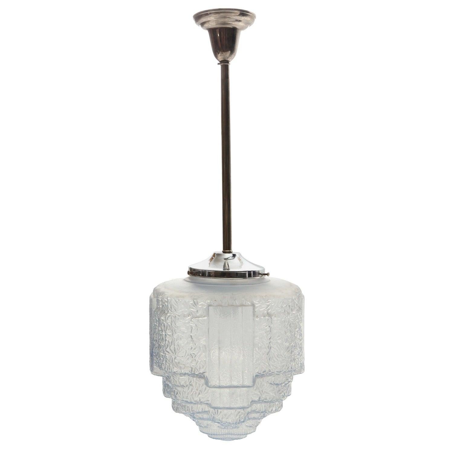 Blue Tinted Cast Glass Pendant from USA