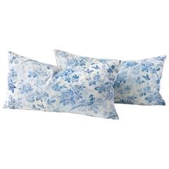Antique 19th Century French Print Pillow Blue and White