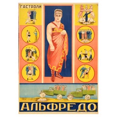 Original Vintage Advertising Poster Alfredo Strongman Circus Tour Weightlifting