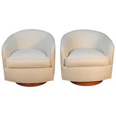 Pair of Milo Baughman Sleek Swivel Lounge Chairs