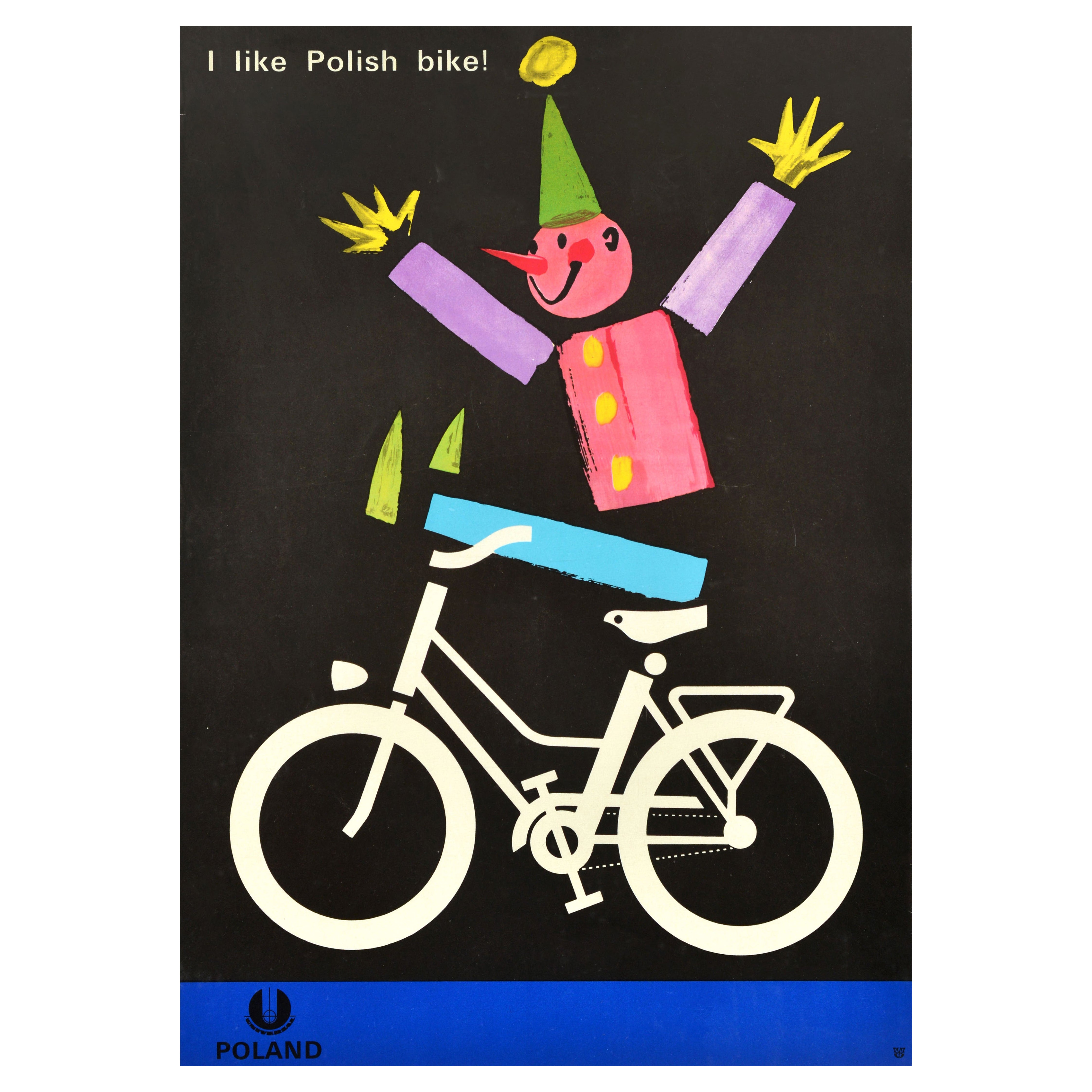 Poster pubblicitario originale d'epoca Universal Bicycle Poland I Like Polish Bike