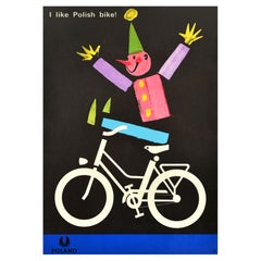 Affiche publicitaire vintage d'origine Universal Bicycle Pologne J'aime le vélo polonais